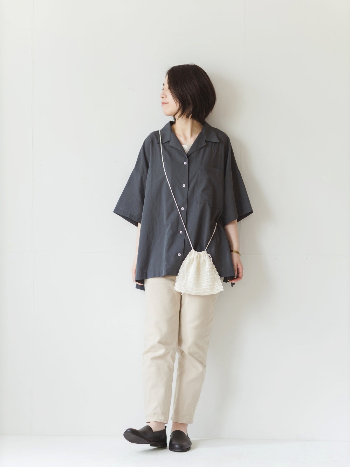 Orné de Feuilles × fog linen work リネンニット 巾着ポシェット