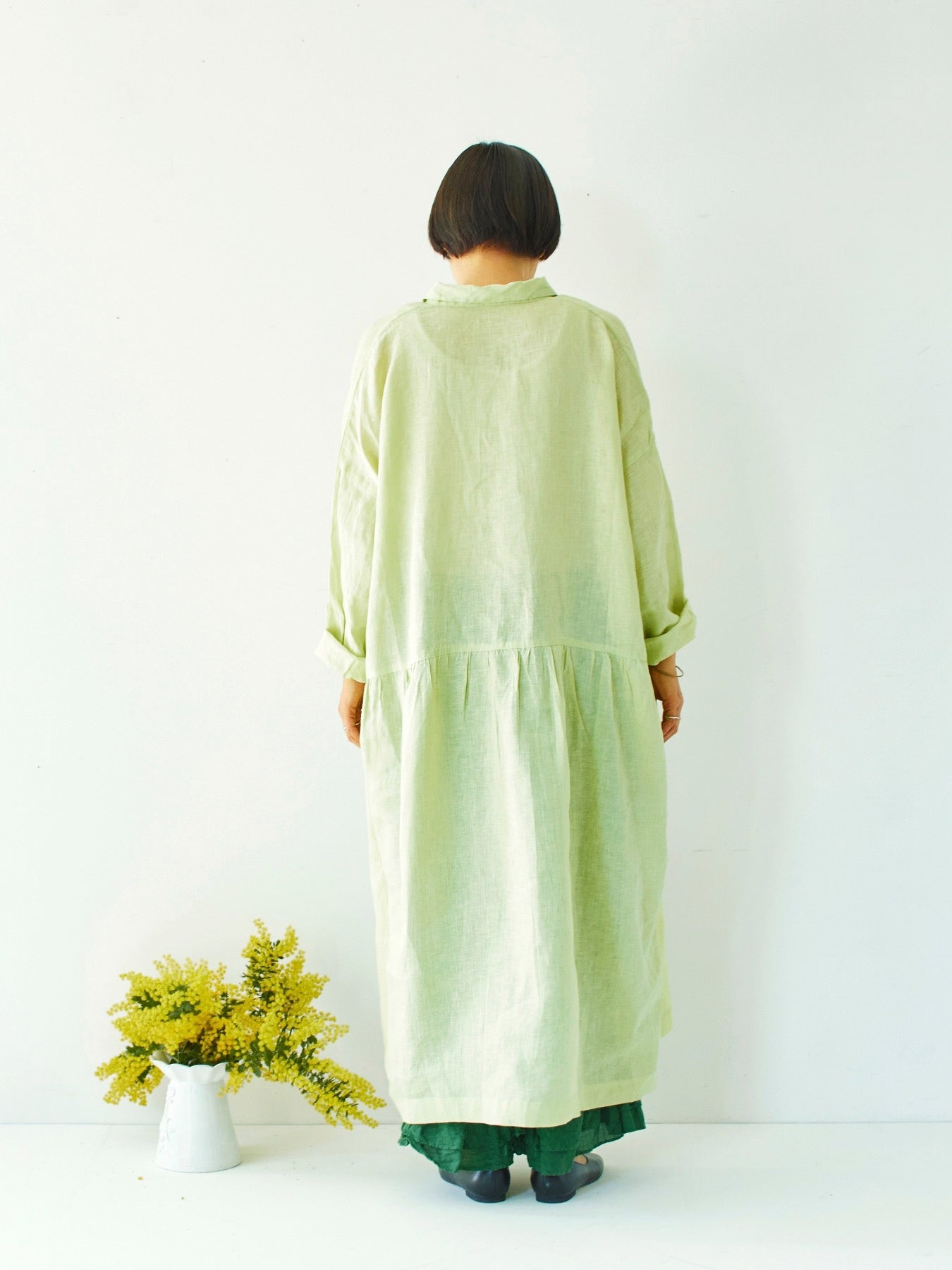 ichi Antiquites Color Linen Dress Orne de Feuilles