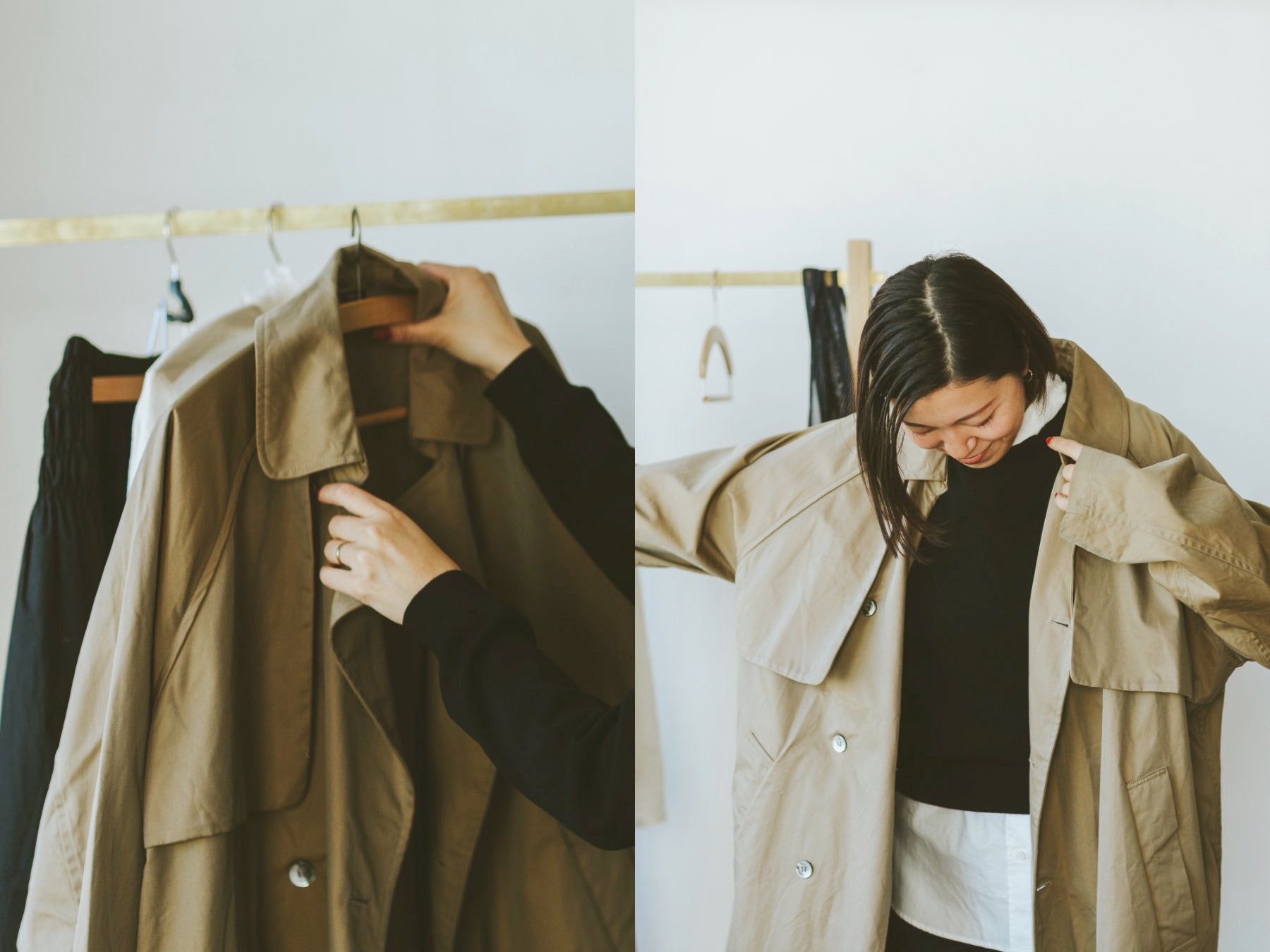 TISSU・HIGH DENSITY EFFORTLESS TRENCH／キャメル – Orné de Feuilles